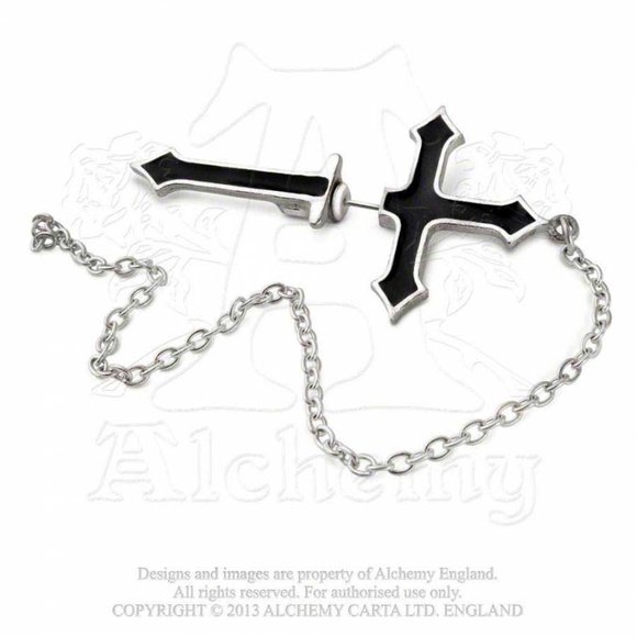 Alchemy Gothic Black Impalare Cross Single Earring New - Picture 3 of 4
